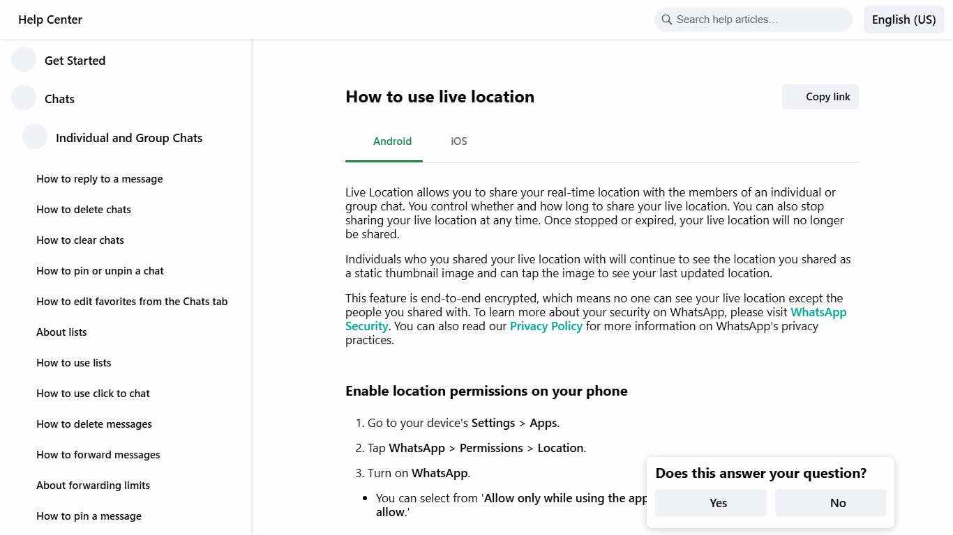 How to use live location WhatsApp Help Center